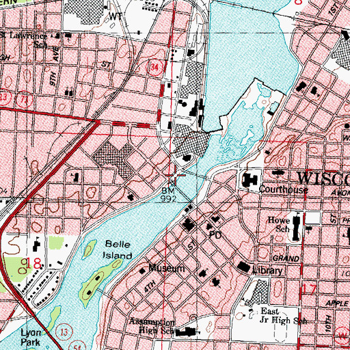 Topographic Map of City of Wisconsin Rapids, WI
