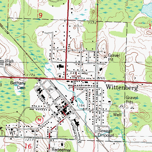 Topographic Map of Village of Wittenberg, WI