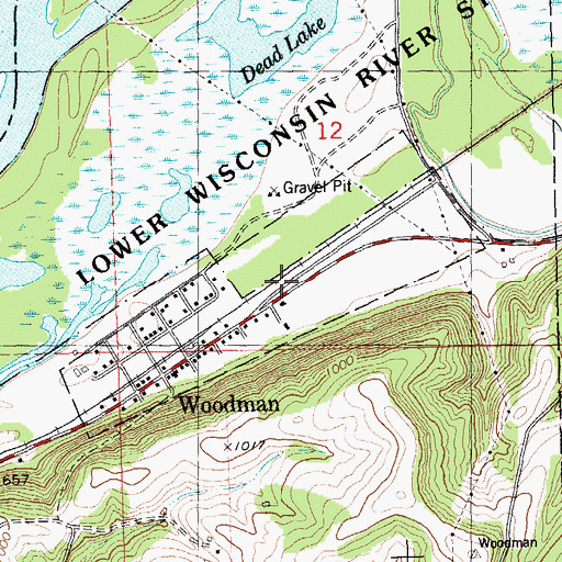 Topographic Map of Village of Woodman, WI