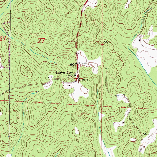Topographic Map of Love Joy Cemetery, AL
