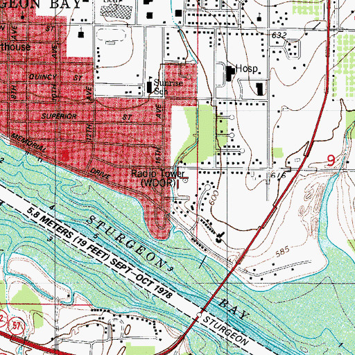 Topographic Map of WDOR-AM (Sturgeon Bay), WI