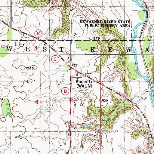 Topographic Map of WAUN-FM (Kewaunee), WI