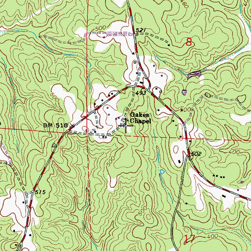 Topographic Map of Oakes Chapel Cemetery, AL