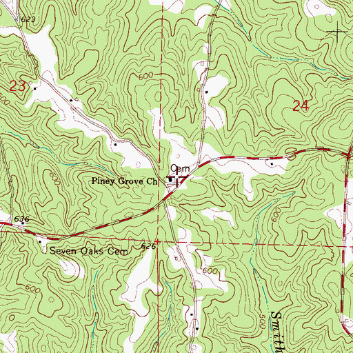 Topographic Map of Piney Grove Cemetery, AL