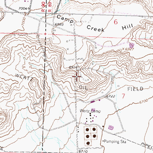 Topographic Map of Wertz Oil Field, WY