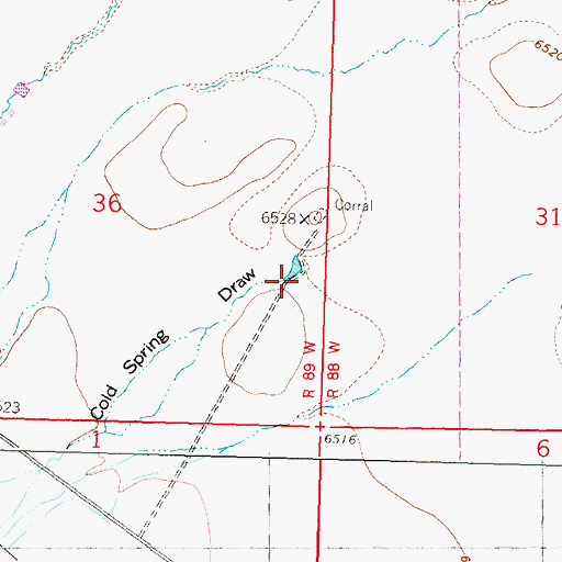 Topographic Map of Cold Spring Draw, WY