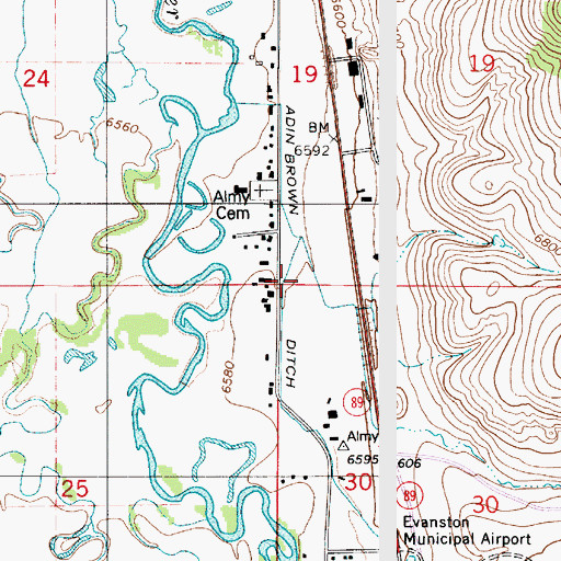Topographic Map of Adin Brown Ditch, WY
