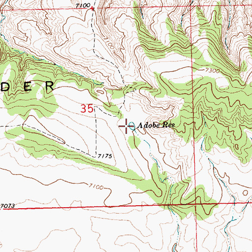 Topographic Map of Adobe Reservoir, WY