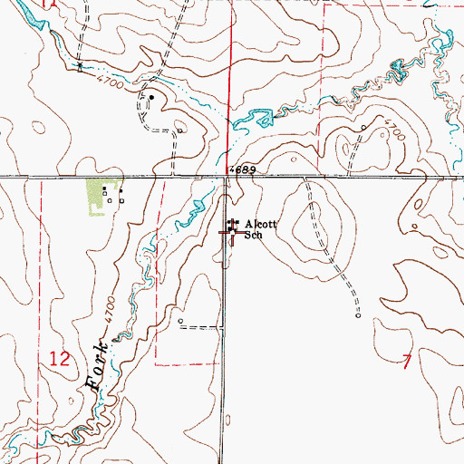 Topographic Map of Alcott School, WY