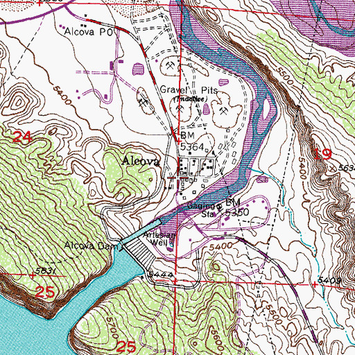 Topographic Map of Alcova, WY