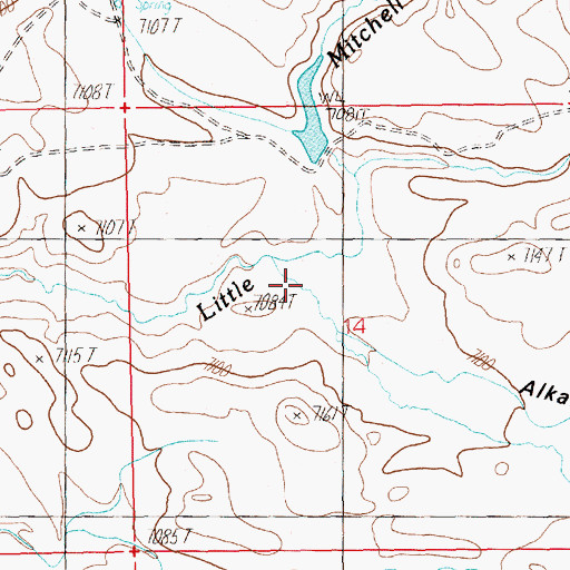 Topographic Map of Alkali Draw, WY