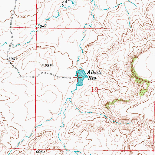 Topographic Map of Alkali Reservoir, WY