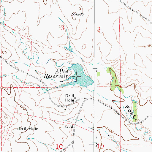 Topographic Map of Allee Reservoir, WY