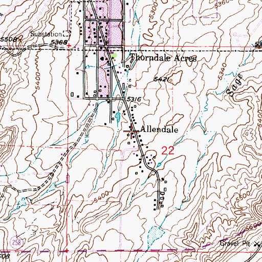 Topographic Map of Allendale, WY