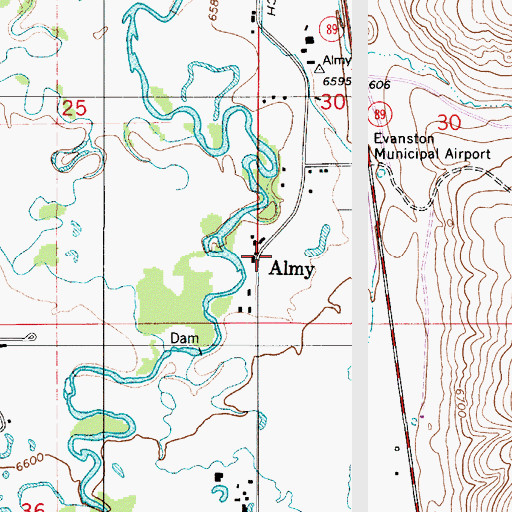 Topographic Map of Almy, WY