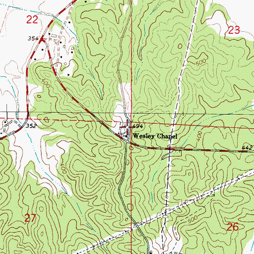 Topographic Map of Wesley Chapel Cemetery, AL