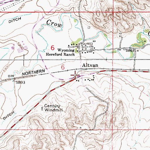Topographic Map of Altvan, WY