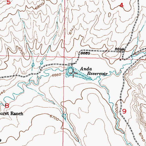Topographic Map of Anda Reservoir, WY