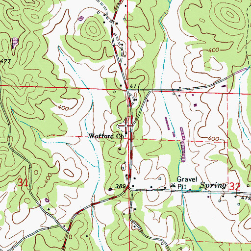 Topographic Map of Wofford Cemetery, AL