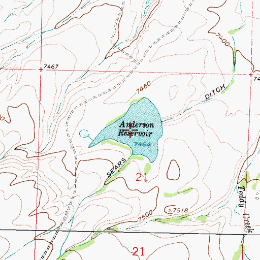 Topographic Map of Anderson Reservoir, WY