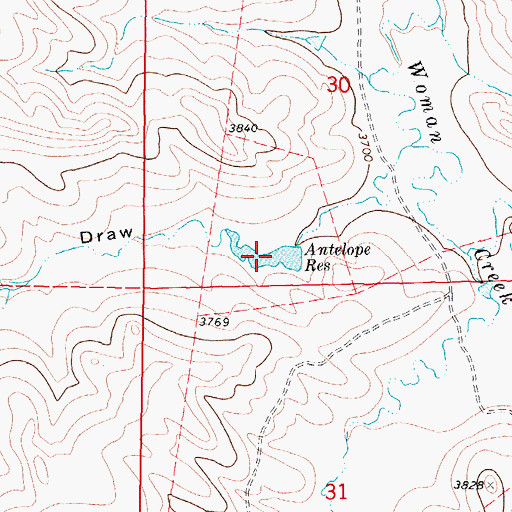 Topographic Map of Antelope Reservoir, WY
