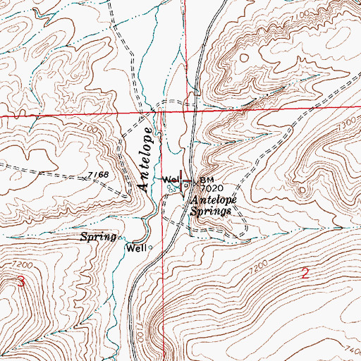 Topographic Map of Antelope Springs, WY