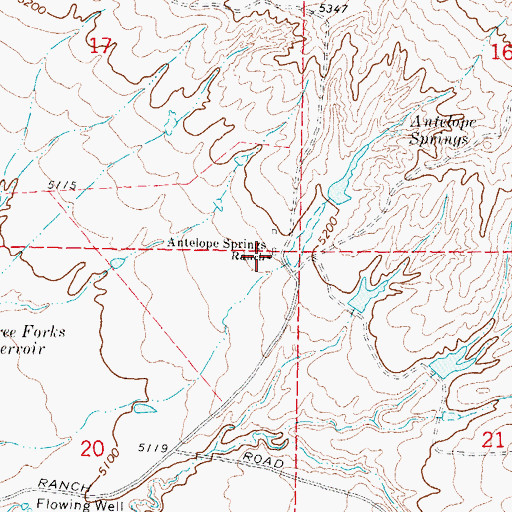 Topographic Map of Antelope Springs Ranch, WY