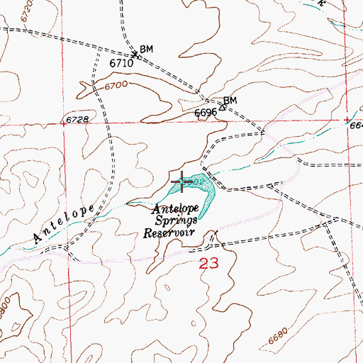 Topographic Map of Antelope Springs Reservoir, WY