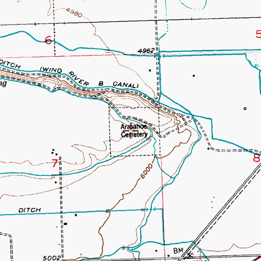 Topographic Map of Arapahoe Cemetery, WY