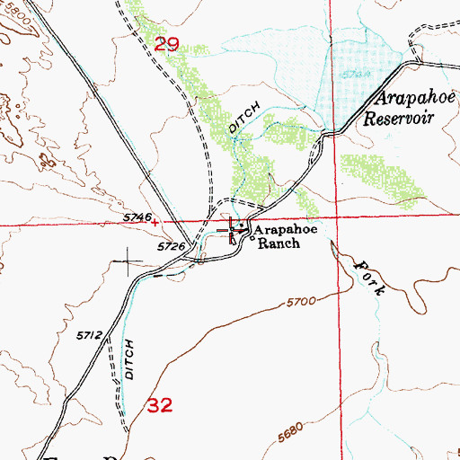 Topographic Map of Arapahoe Ranch, WY