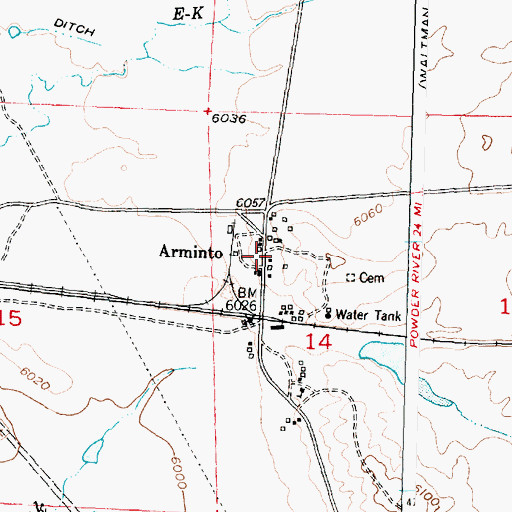 Topographic Map of Arminto, WY