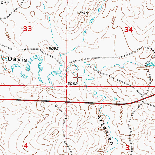 Topographic Map of Artesian Draw, WY