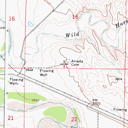 Topographic Map of Arvada Cemetery, WY