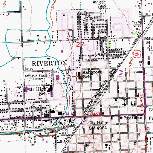Topographic Map of Ashgrove Elementary School, WY