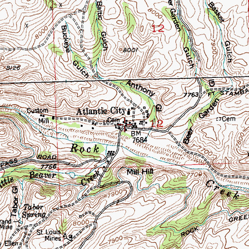 Topographic Map of Atlantic City, WY