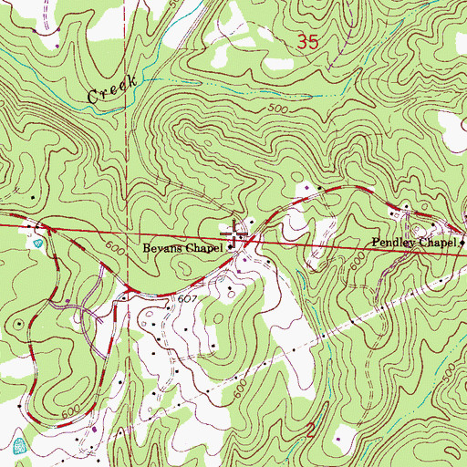 Topographic Map of Beaven Cemetery, AL