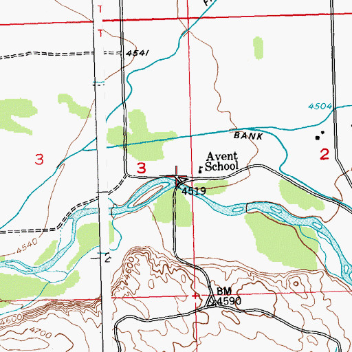 Topographic Map of Avent School, WY