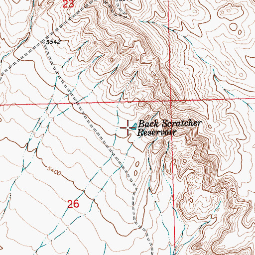 Topographic Map of Back Scratcher Reservoir, WY