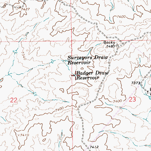 Topographic Map of Badger Draw Reservoir, WY