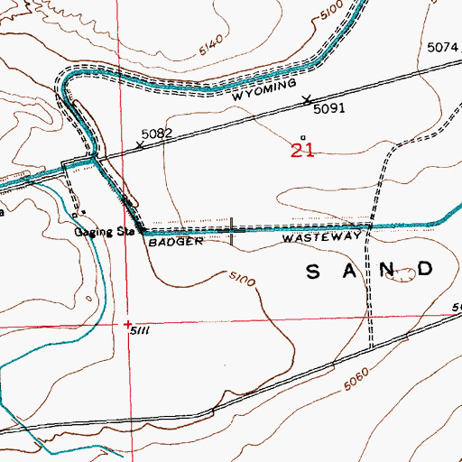 Topographic Map of Badger Wasteway, WY