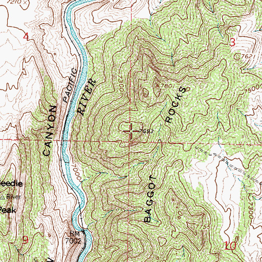 Topographic Map of Baggot Rocks, WY