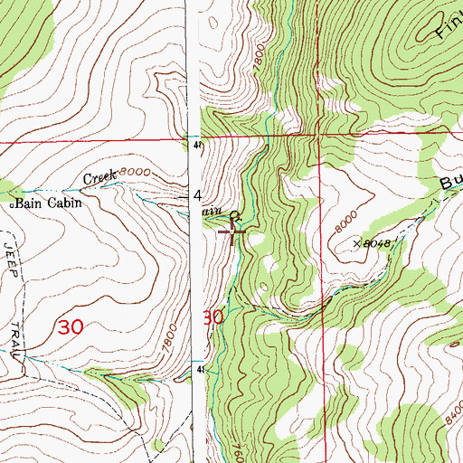 Topographic Map of Bain Creek, WY