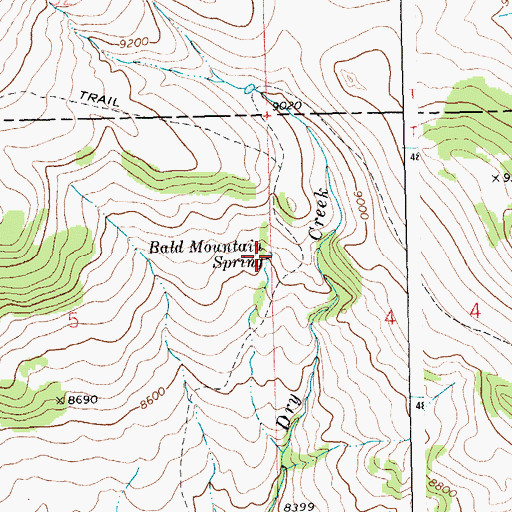 Topographic Map of Bald Mountain Spring, WY