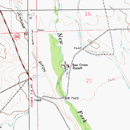 Topographic Map of Bar Cross Ranch, WY