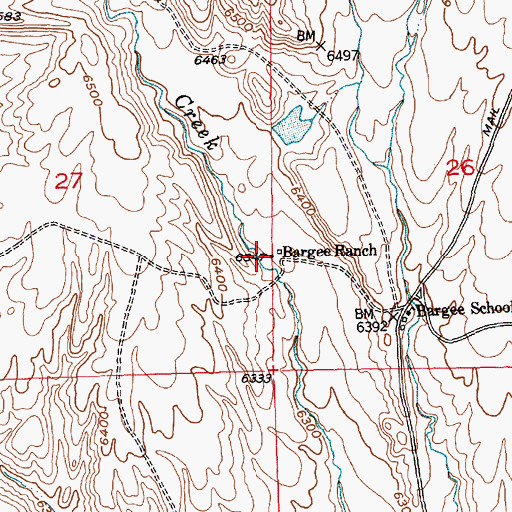 Topographic Map of Bargee Ranch, WY