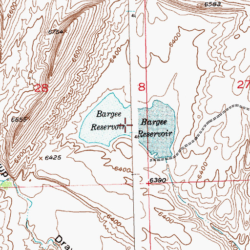 Topographic Map of Bargee Reservoir, WY