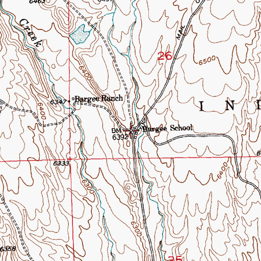 Topographic Map of Bargee School, WY