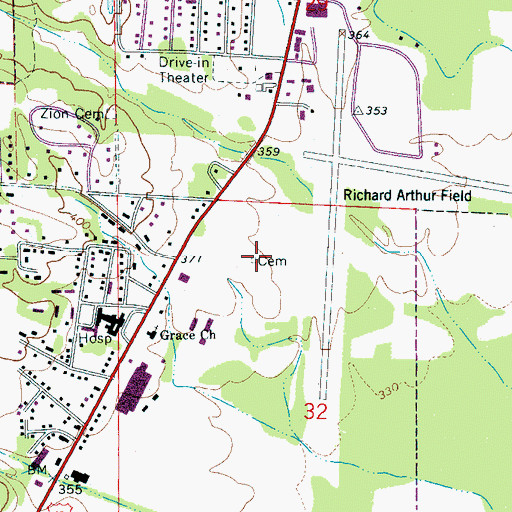 Topographic Map of Glover Cemetery, AL