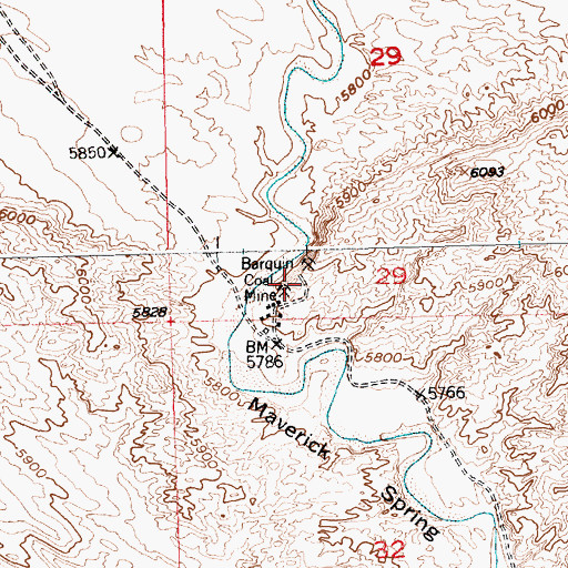 Topographic Map of Barquin Coal Mine, WY