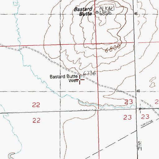 Topographic Map of Bastard Butte Well, WY